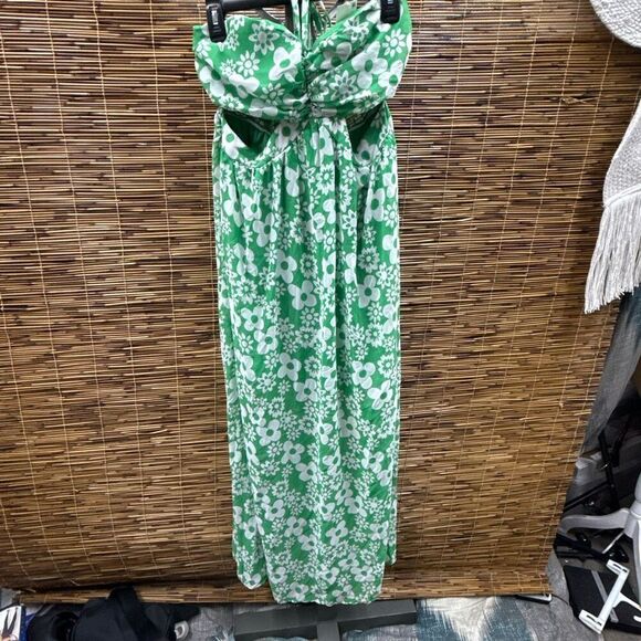 Raviya GREEN Plus Size Floral-Print Smocked-Bodice Maxi Dress Cover-up US 0X - Picture 2 of 3